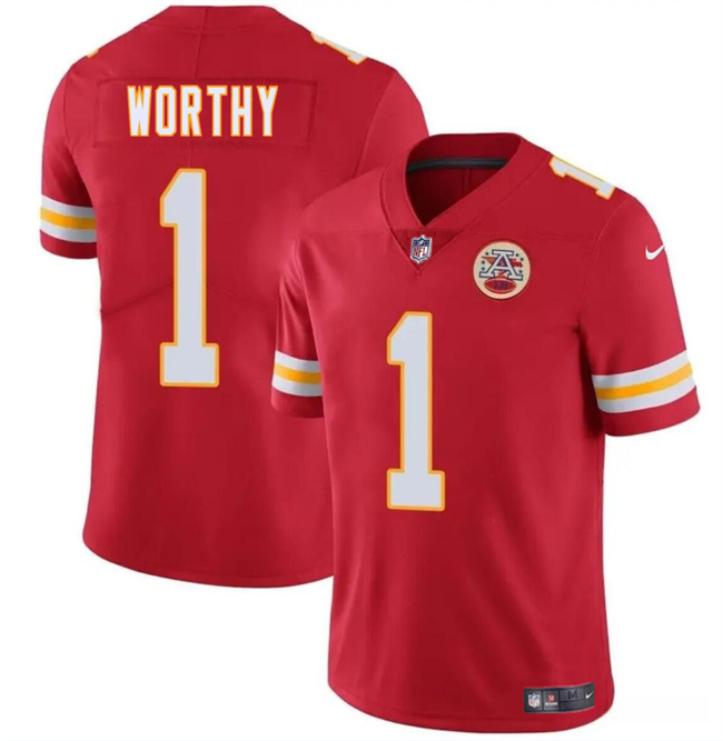 Men??s Kansas City Chiefs #1 Xavier Worthy Red 2024 Draft Vapor Untouchable Limited Football Stitched Jersey